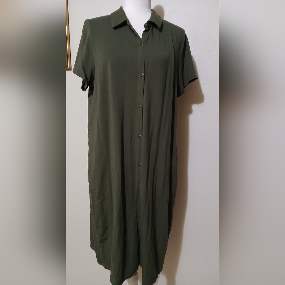 Olive Green Button-Up Dress J.JILL